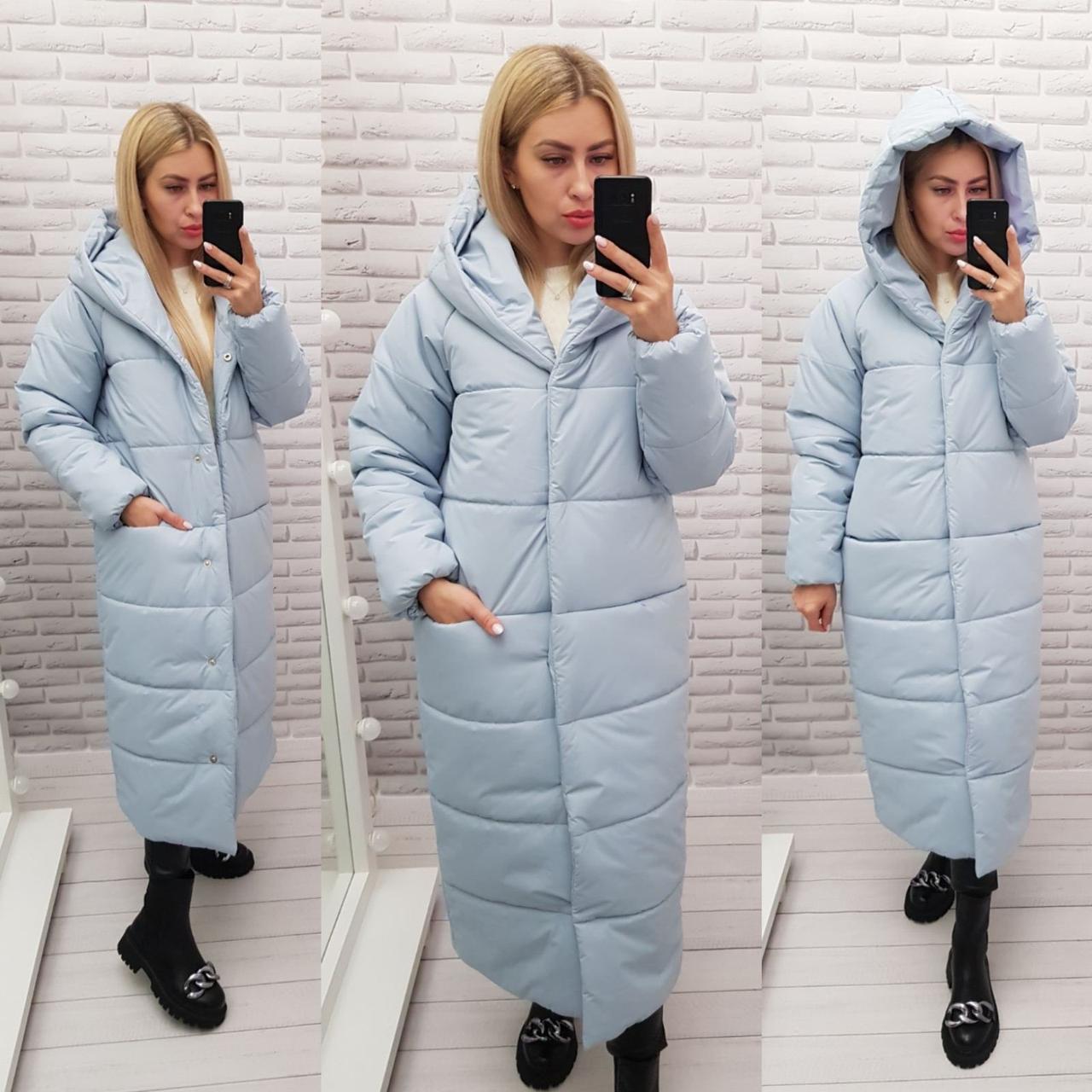 Зимова куртка пуховик Oversize, артикул A521, колір блакитного/ніжного кольору