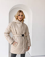 Женская стильная куртка эко-кожа зима молочная