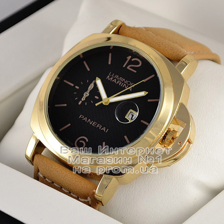 Чоловічий наручний годинник Officine Panerai Luminor Marina GMT Automatic Ceramic Quartz Gold Black