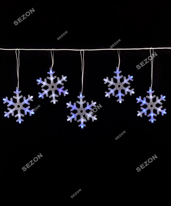 Світлодіодна гірлянда сніжинки бахрома 6 шт. 3 м 0.5 м білий із синім