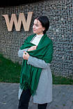Палантин однотонний жіночий із бахромою кашеміровий якісний гарний стильний зеленого кольору, фото 5