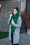 Палантин однотонний жіночий із бахромою кашеміровий якісний гарний стильний зеленого кольору, фото 6