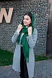 Палантин однотонний жіночий із бахромою кашеміровий якісний гарний стильний зеленого кольору, фото 4