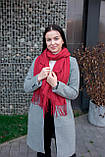 Однотонний кашеміровий палантин жіночий теплий з бахромою якісний гарний стильний червоного кольору, фото 2