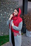 Однотонний кашеміровий палантин жіночий теплий з бахромою якісний гарний стильний червоного кольору, фото 5