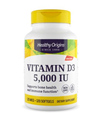 Healthy Origins Vitamin D-3 вітамін D3 з ланоліну 5000 IU в оливковій олії, 120 ЖК