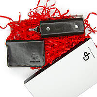 Подарунковий набір Grande Pelle: шкіряна обкладинка для ID паспорта+ключниця шоколадний колір