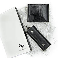 Подарунковий набір Grande Pelle: зажим для купюр+ключниця чорний колір