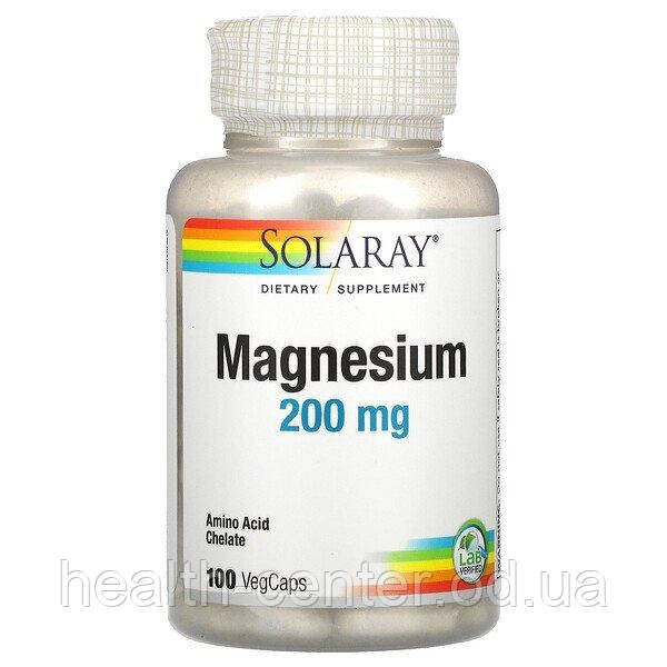 Магній хелат 200 мг 100 капсул для серця судин нервової системи Solaray (USA)