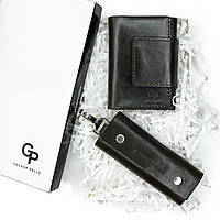 Подарунковий набір Grande Pelle: шкіряне портмоне+ключниця шоколадний колір