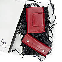Подарочный набор Grande Pelle: кожаное портмоне+ключница красный цвет
