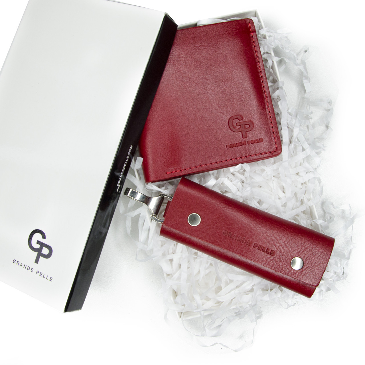 Подарунковий набір Grande Pelle: шкіряне портмоне+ключниця червоний колір