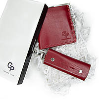 Подарунковий набір Grande Pelle: шкіряне портмоне+ключниця червоний колір