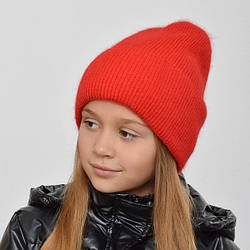 Молодіжна шапка з відворотом Ангорка на флісі колір червоний