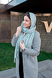 Палантин кашеміровий жіночий теплий однотонний з бахромою якісний гарний стильний ніжно-зелений цвіт, фото 7
