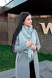 Палантин кашеміровий жіночий теплий однотонний з бахромою якісний гарний стильний ніжно-зелений цвіт, фото 5