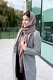 Палантин кашеміровий жіночий теплий однотонний із бахромою якісний гарний стильний кавового кольору, фото 4