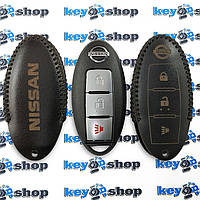 Чехол для смарт ключа Nissan(Ниссан),Juke, Rogue, Murano, Pathfinder, Sentra, Maxima, 2+1 кнопки, кожа, черный