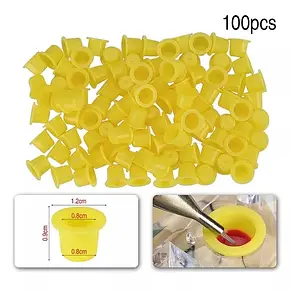 Ковпачки (капси) для пігментів, розмір S, жовті, 100 шт., фото 2