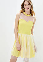 Вечернее женское коктельное платье с сеткой S, Желтый