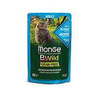 MONGE BWILD CAT Беззерновая консерва из анчоуса с овощами для взрослых кошек 85 гр