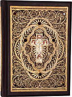 Книга «Библия» в кожаной обложке большая с филигранью (золото) и гранатами