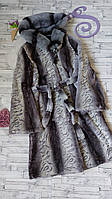 Жіноча шуба Yasle манто сіра з бобра комір норка Розмір 46