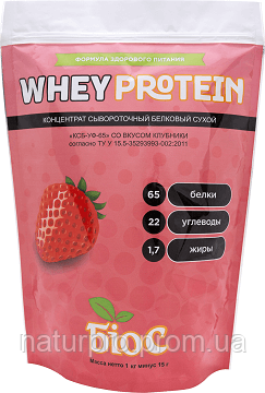 Whey Protein Concentrated 65% БіоС ™ зі смаком полуниці, 1.0 кг WPC (КСБ 65) - концентрат сироваткового білка