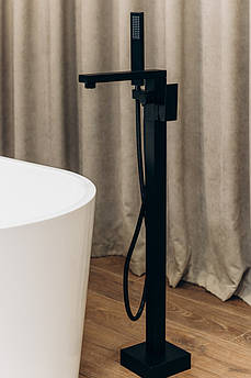 Кран для ванни змішувач підлоговий, що окремо стоїть Brone Duo MATT BLACK