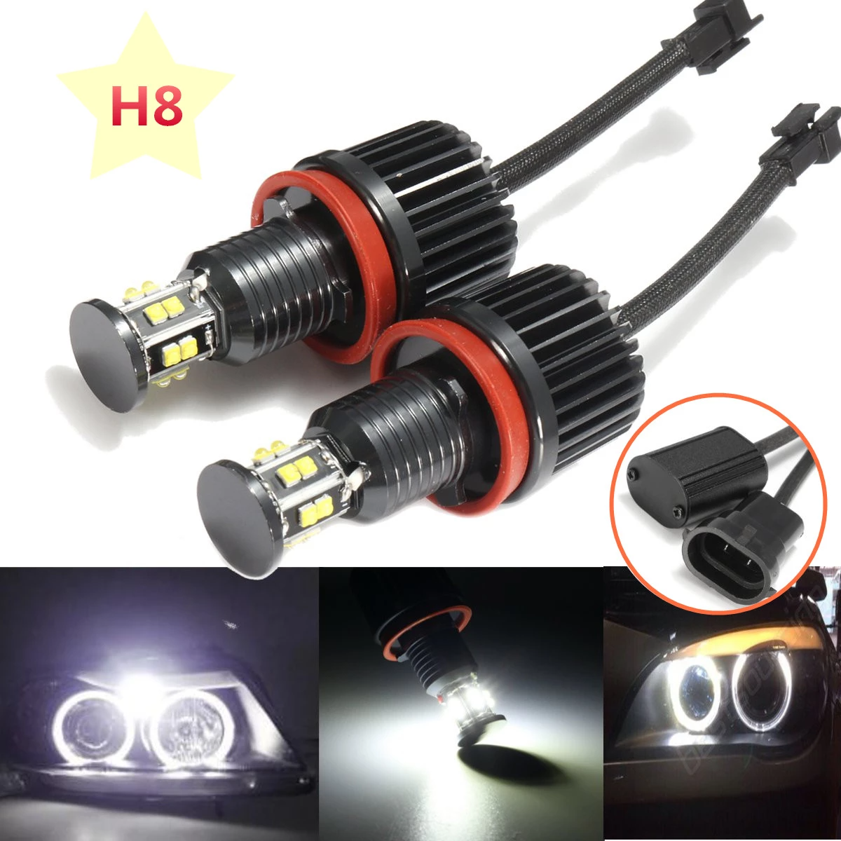 Ангельські оченята Led Marker для BMW 40 Вт H8 білі лід маркер E90 E91 E92 M3 E93