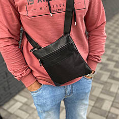 Чоловіча сумка планшетка, барсетка через плече, маленька чорна