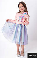 Платье нарядное детское с Единорогом персиковое Мевис ( внимание!) только 98 размер