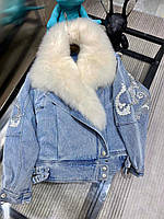 Куртка джинсовая с мехом песца в люкс качестве