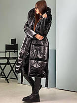 Пуховік-оделіло жіночий теплий вільного крона з капюшоном і поясом Gv2005, фото 2