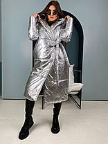 Пуховік-оделіло жіночий теплий вільного крона з капюшоном і поясом Gv2005, фото 4