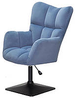 Крісло для відпочинку Oliver 4BK-Base синій В-1028 велюр на чорній квадратній опорі, з регулюванням висоти, фото 3