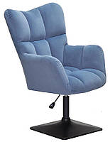 Крісло для відпочинку Oliver 4BK-Base синій В-1028 велюр на чорній квадратній опорі, з регулюванням висоти, фото 2