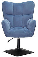 Кресло для отдыха Oliver 4BK-Base синий В-1028 велюр на черной квадратной опоре, с регулировкой высоты