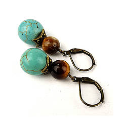 Говіт, тигрове око. Сережки з натурального каменю ТИАНА.