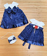 Детское нарядное платье с сумочкой БАНТ для девочки 1-4 года,цвет синий