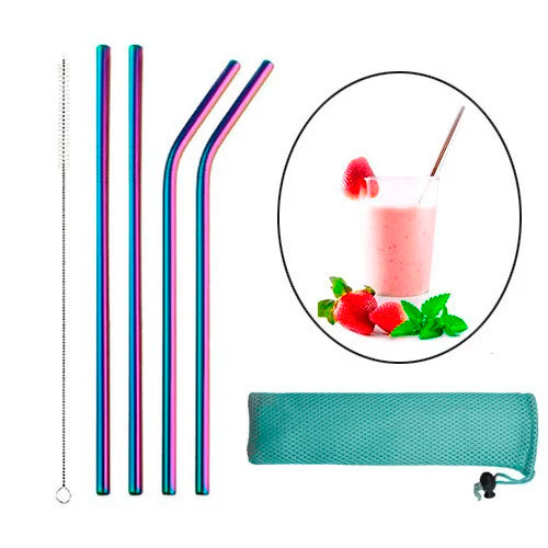 Набір із 4 металевих еко соломинок трубочок для напоїв, хамелеон, фото 1
