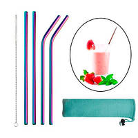 Набір із 4 металевих еко соломинок трубочок для напоїв, хамелеон