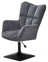 Лаунж кресло Oliver 4BK-Base серый В-1004 велюр черная квадратная ножка опора, с регулировкой высоты