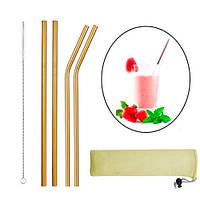 Набір із 4 металевих еко соломинок трубочок для напоїв, золото