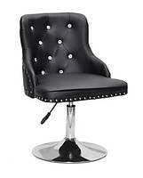 Стілець Olimp SV CH-Base чорний шкірозамінник із каретною стяжкою зі стразами Swarovski, хромована кругла опора, фото 4