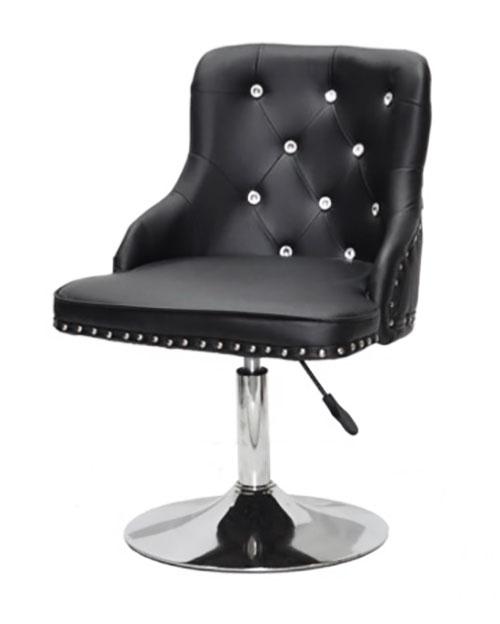 Стілець Olimp SV CH-Base чорний шкірозамінник із каретною стяжкою зі стразами Swarovski, хромована кругла опора, фото 1