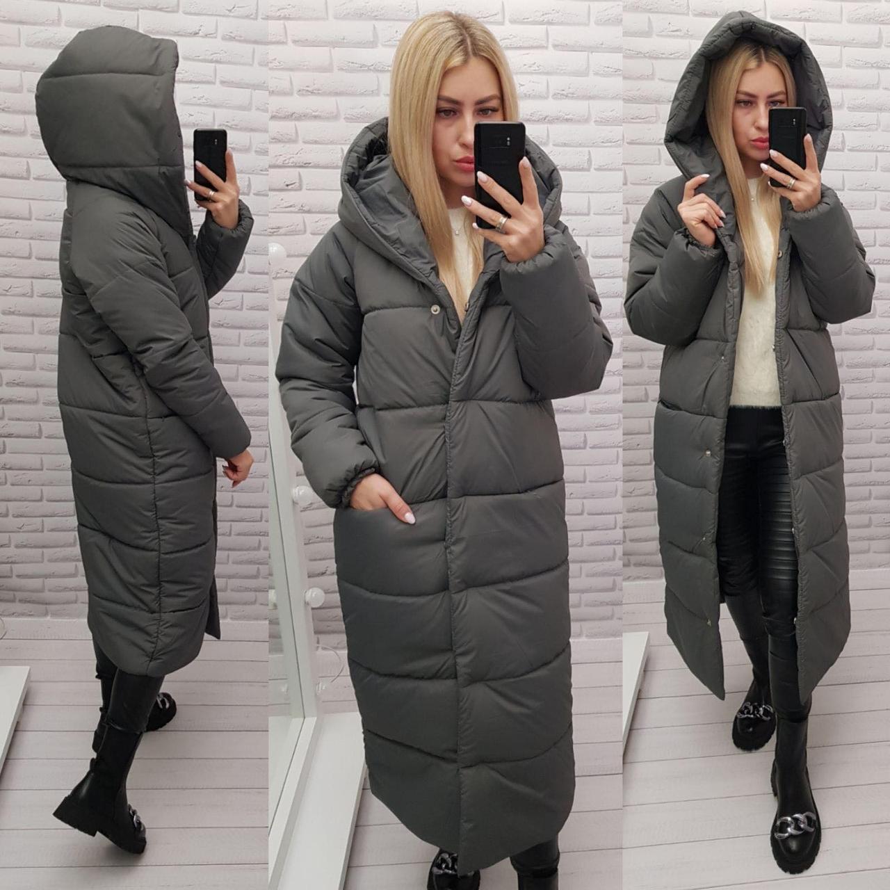 Зимова куртка пуховик Oversize, артикул A521, колір графіт/ сірого кольору