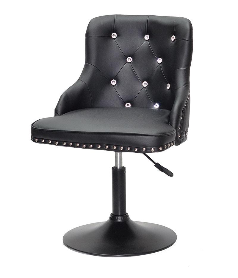 Стілець Olimp SV BK-Base чорний шкірозамінник із каретною стяжкою зі стразами Swarovski, чорна кругла опора, фото 1