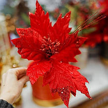 Квітка для новорічного декору "Мить різдва" червоний 41 см