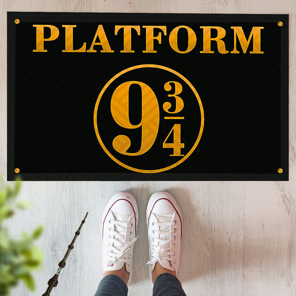 Килимок придверний з принтомПлатформа 9 3/4 (Гаррі Поттер) | гумовий придверний коврик з принтом та надписом, 45*75 см